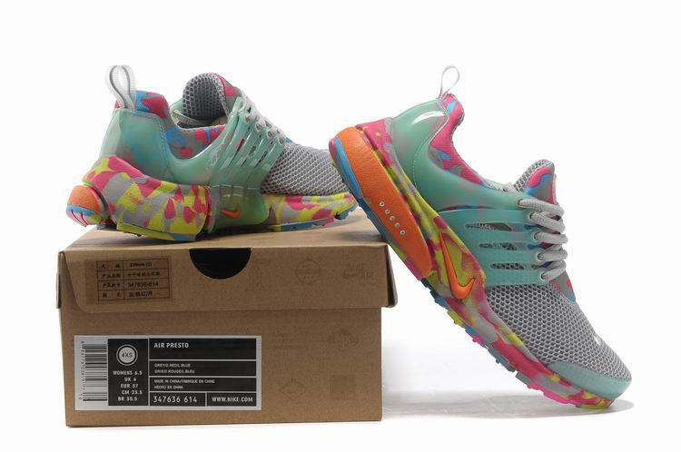 Women Nike Air Presto 1 Camo Grey Light Green Orange Shoes - Click Image to Close