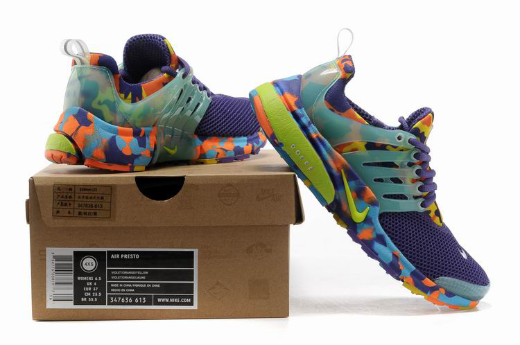 Women Nike Air Presto 1 Camo Purple Light Green Orange Shoes