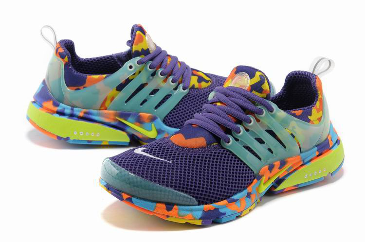 Women Nike Air Presto 1 Camo Purple Light Green Orange Shoes - Click Image to Close