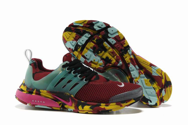 Women Nike Air Presto 1 Camo Wine Red Light Green Yellow Shoes - Click Image to Close