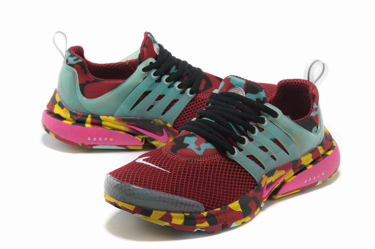 Women Nike Air Presto 1 Camo Wine Red Light Green Yellow Shoes - Click Image to Close