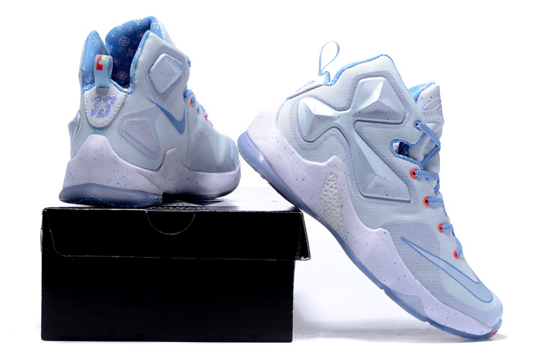 Women Nike Lebron 13 Christmas White Silver Baby Blue Basketball Shoes