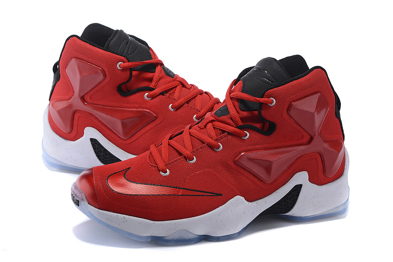Women Nike Lebron James 13 Red Black White Shoes - Click Image to Close
