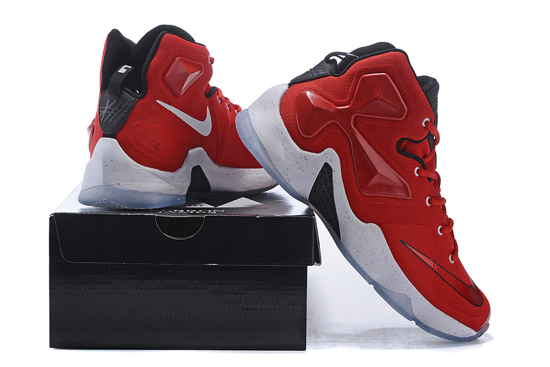 Women Nike Lebron James 13 Red Black White Shoes - Click Image to Close