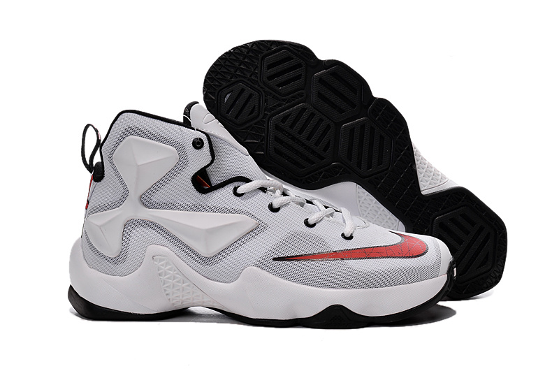 Women Nike Lebron James 13 White Red Black Shoes - Click Image to Close