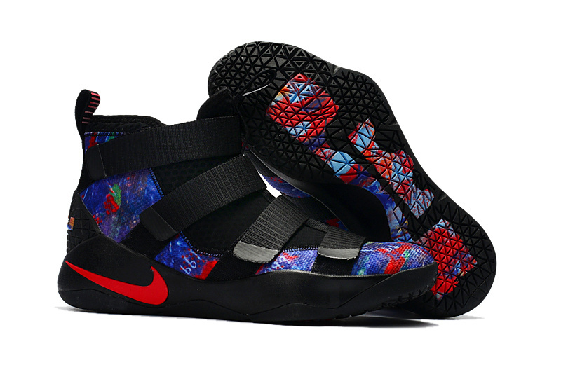 Women Nike Lebron Soldier 11 Black Red Blue Shoes - Click Image to Close