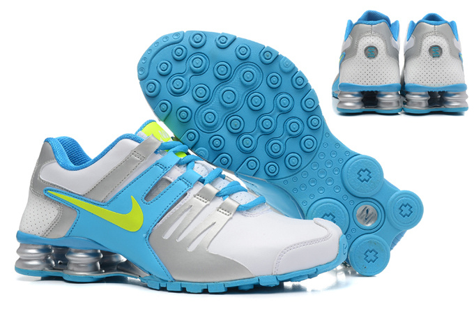 Women Nike Shox Current White Blue Grey Fluorscent Green Sport Shoes - Click Image to Close