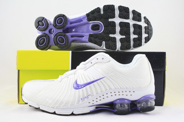 Women Nike Shox R1 All White Purple Shoes - Click Image to Close