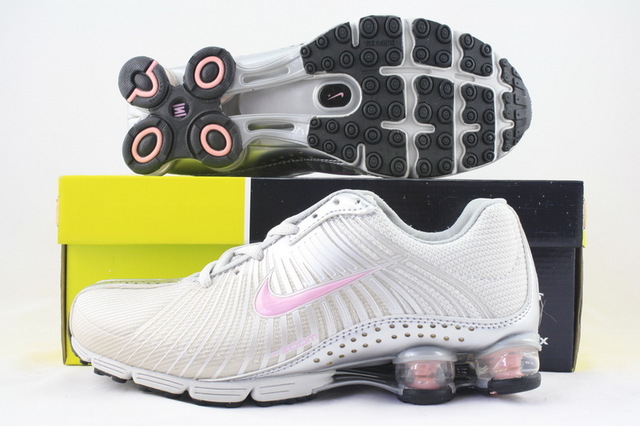 Women Nike Shox R1 Silver Pink Logo Shoes