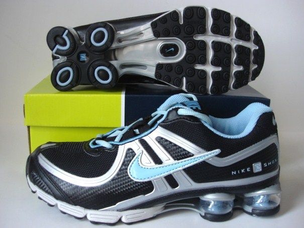 Women Nike Shox R2 Black Silver Light Blue Shoes - Click Image to Close