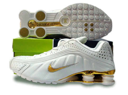 Womens Nike Shox R4 Shoes White Golden - Click Image to Close