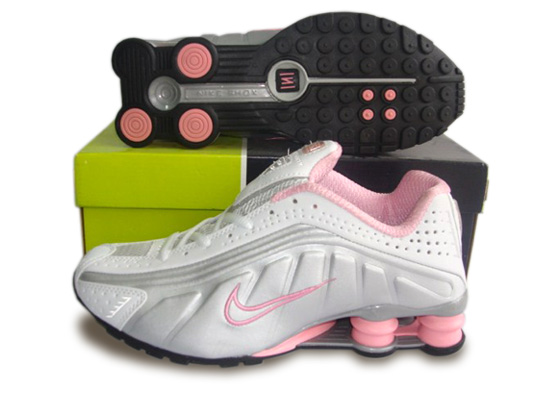 Womens Nike Shox R4 Shoes Silver White Pink