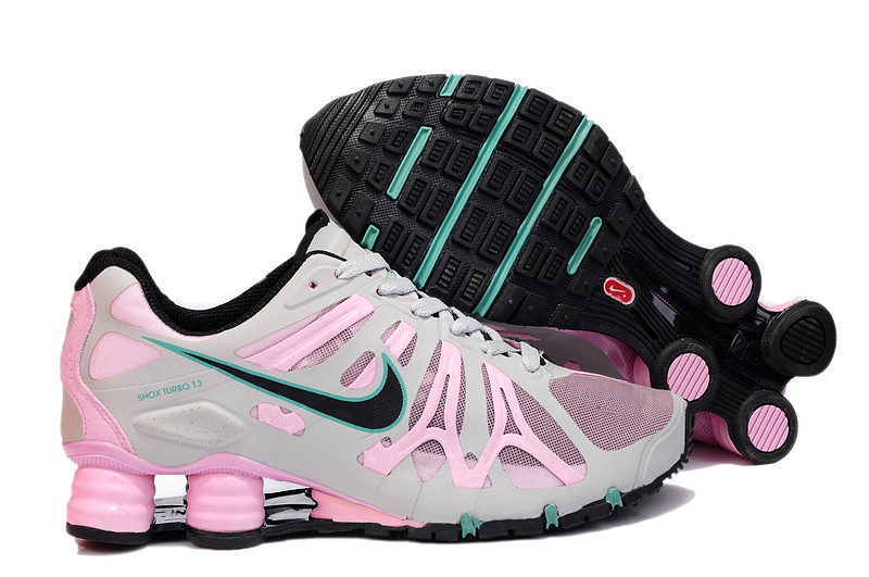 Women Nike Shox Turbo+13 Grey Pink Black Shoes - Click Image to Close