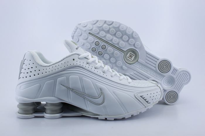 Women Nike Shox White Grey Logo - Click Image to Close