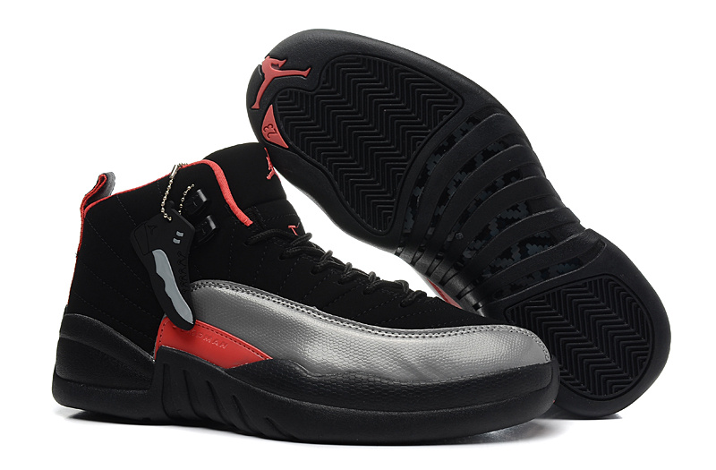 Nike Air Jordan 12 Black Silver Red Shoes For Women