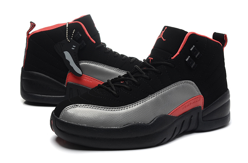 Nike Air Jordan 12 Black Silver Red Shoes For Women