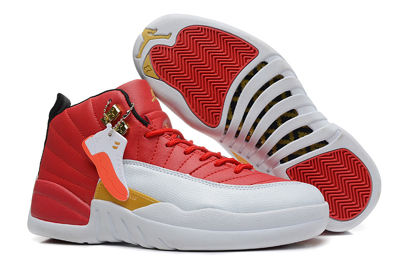 Nike Air Jordan 12 Red White Orange Shoes For Women - Click Image to Close