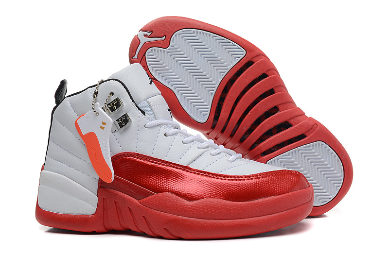 Nike Air Jordan 12 White Red Shoes For Women - Click Image to Close