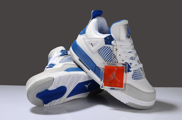 Nike Air Jordan 4 White Blue Grey Shoes For Women - Click Image to Close