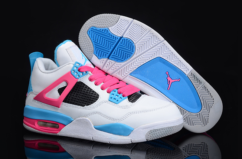 Nike Air Jordan 4 White Blue Pink Shoes For Women - Click Image to Close