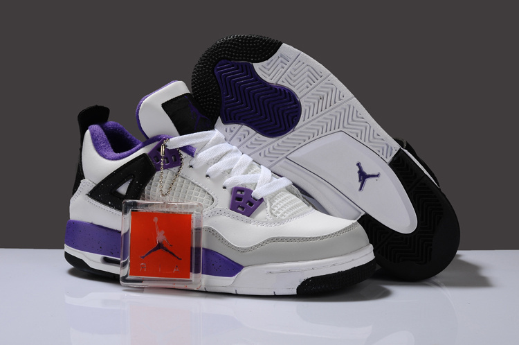 Nike Air Jordan 4 White Purplr Grey Black Shoes For Women