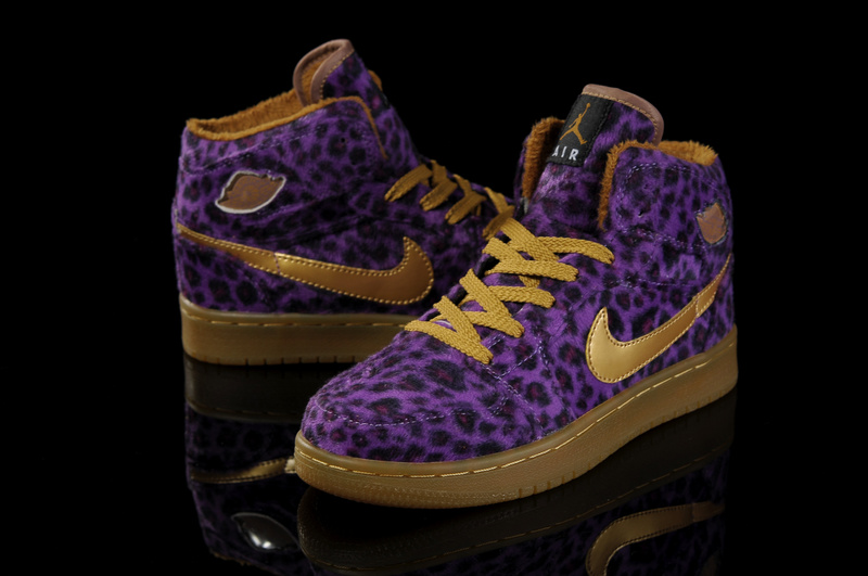 Nike Cheetah Print Jordan 1 Purple Brown Shoes For Women - Click Image to Close