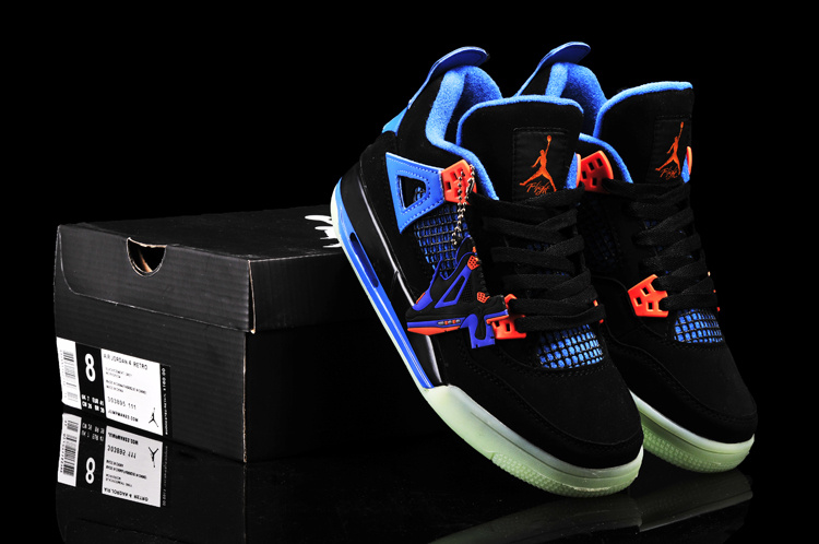 Nike Jordan 4 Midnigh Black Blue Orange Shoes For Women - Click Image to Close