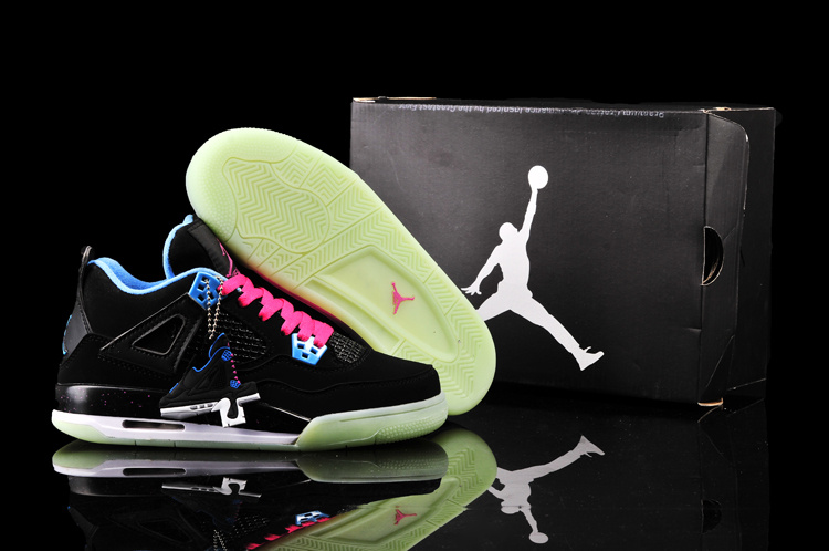 Nike Jordan 4 Midnigh Black Pink Blue Shoes For Women - Click Image to Close