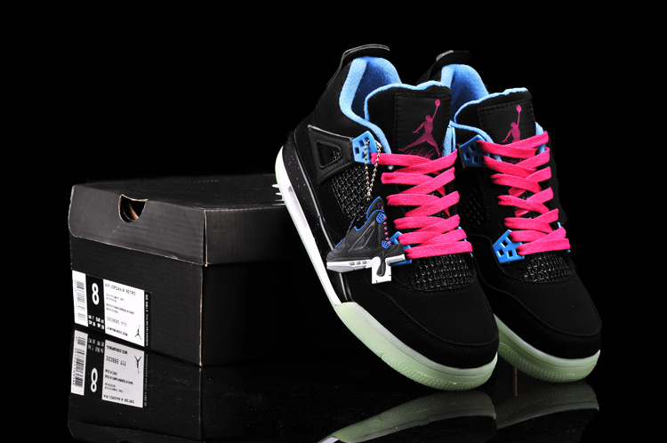 Nike Jordan 4 Midnigh Black Pink Blue Shoes For Women - Click Image to Close