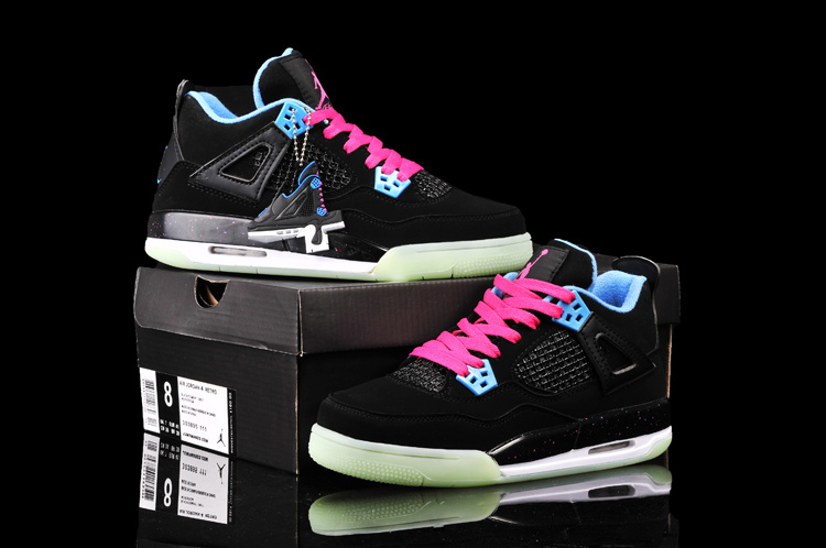 Nike Jordan 4 Midnigh Black Pink Blue Shoes For Women - Click Image to Close