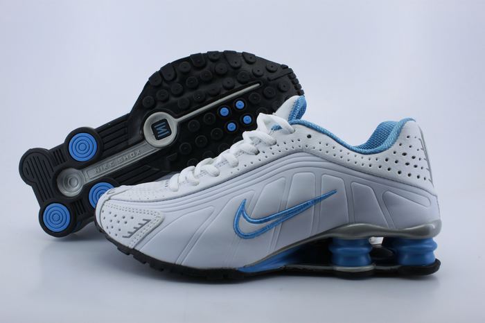 Womens Nike Shox R4 White Blue Shoes - Click Image to Close