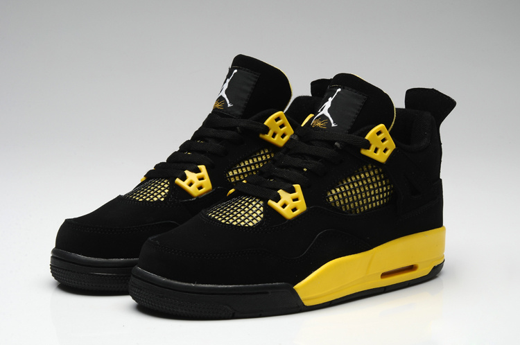 Nike Thor Jordan 4 Shoes For Women Black Yellow - Click Image to Close