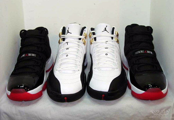 combined nike air jordan 11 black red v jordan 12 white black gold countdown pack