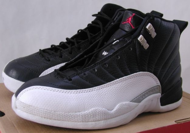 nike air jordan 12 og playoffs black white red metallic silver shoes - Click Image to Close