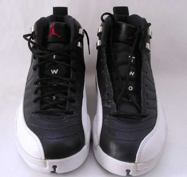 nike air jordan 12 og playoffs black white red metallic silver shoes - Click Image to Close