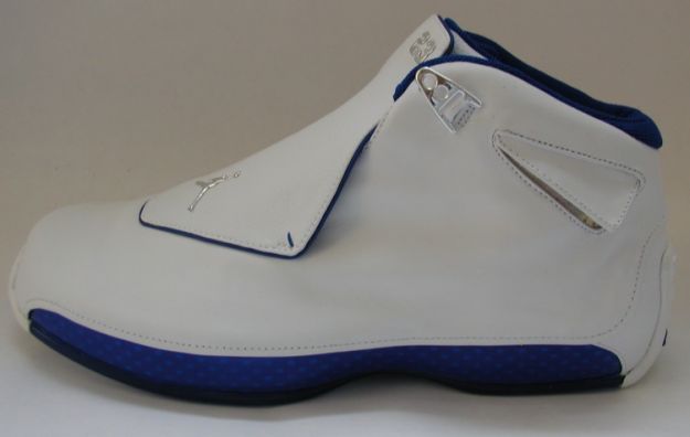 nike air jordan 18 og white metallic silver royal blue shoes