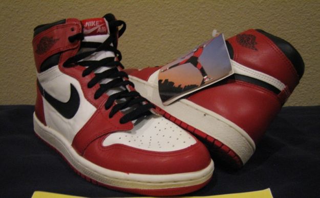 original 1985 michael jordan 1 white red black shoes