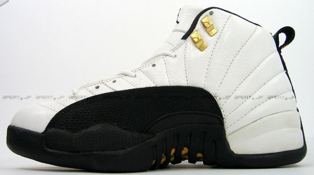 trendy nike air jordan 12 og taxi white black gold shoes - Click Image to Close